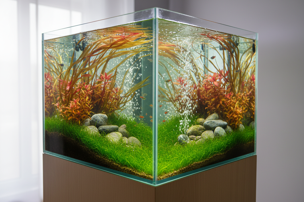 River Style aquascape met stromingsminnende planten