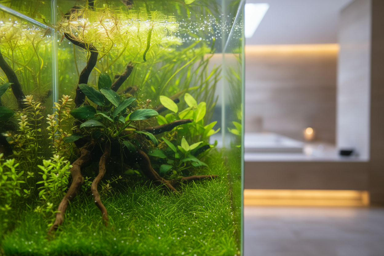 Gezond beplant aquarium met weelderige groene aquariumplanten