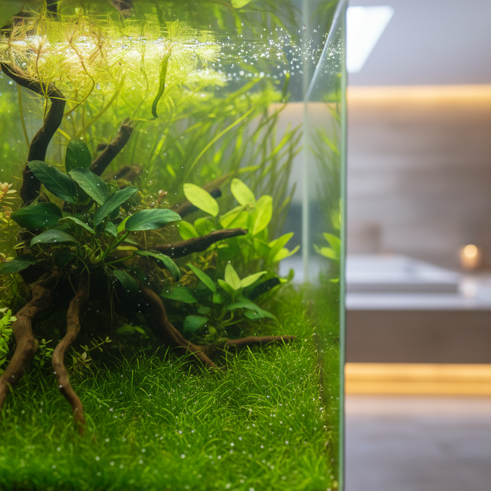 Gezond beplant aquarium met weelderige groene aquariumplanten