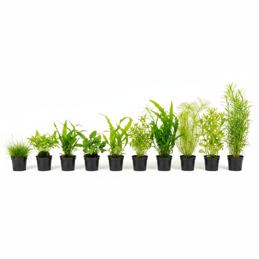 Rij potjes aquariumplanten in verschillende hoogtes voor de voor-, midden- en achterzone, Budget Plantenmix XL