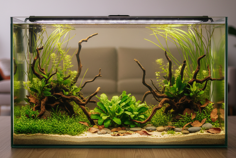 Zuid-Amerikaans beplant aquarium met een gevarieerde plantenmix voor de voor-, midden- en achterzone