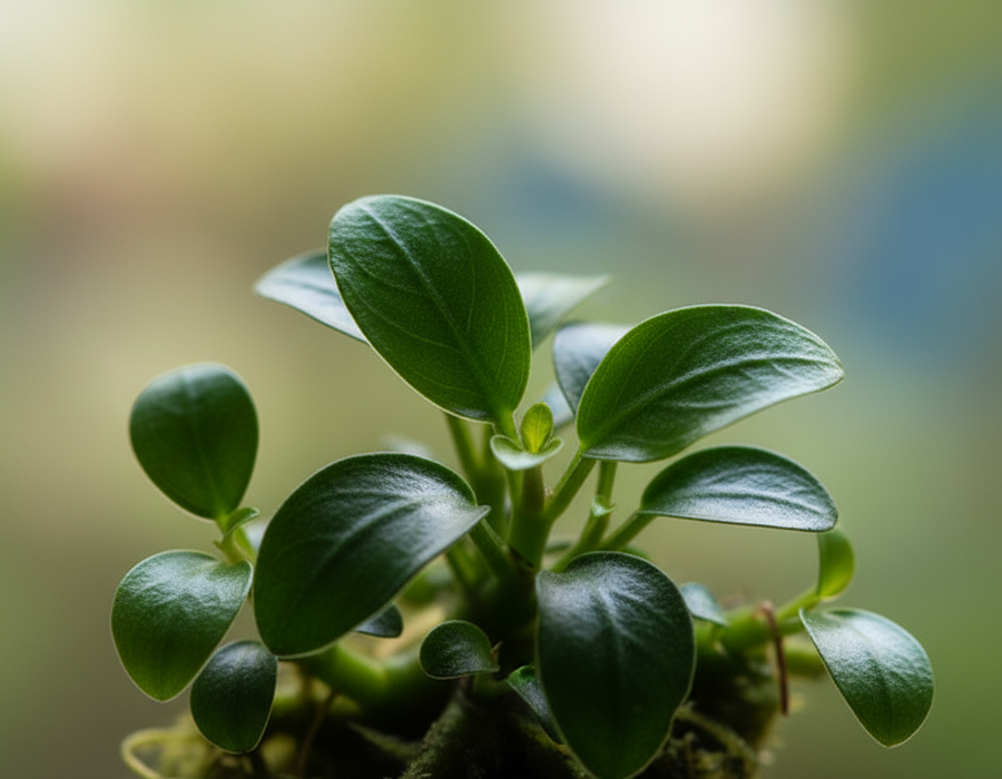Anubias Nana Petite close-up - miniatuur bladeren 2-4cm kleinste Anubias