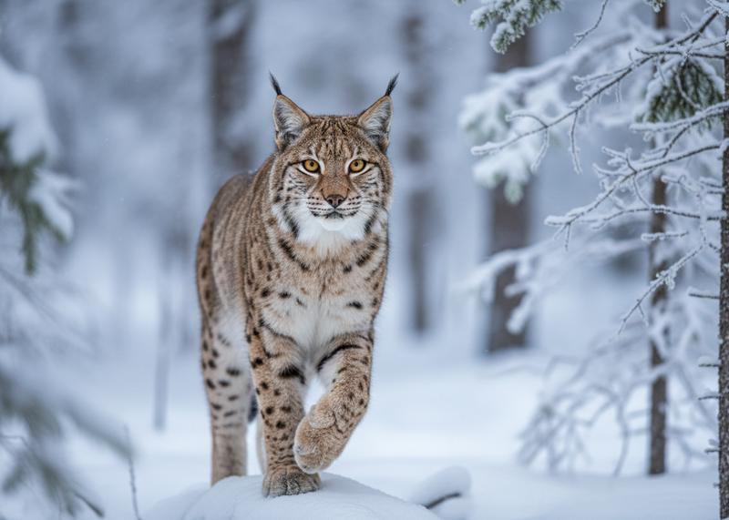 Euraziatische lynx in besneeuwd bos – Wildlifemagnet