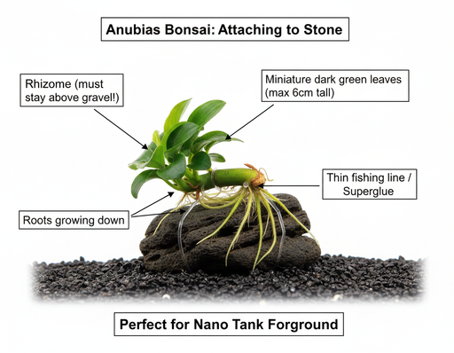 Anubias Bonsai bevestigen - instructie nano aquarium dwerg aquascaping